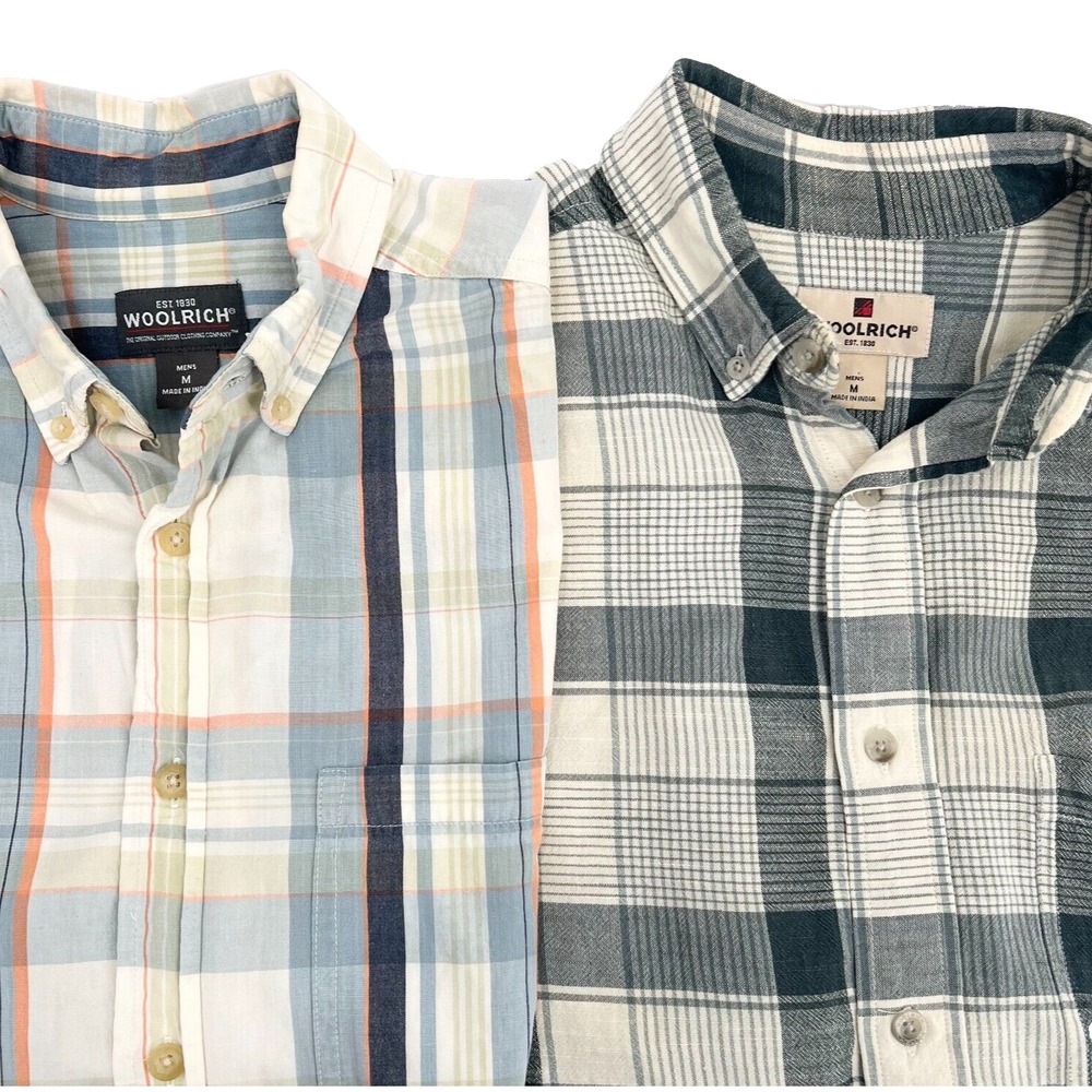 WOOLRICH Men's Sz M LOT OF 2 Multicolored Plaid Short-Sleeve Button-Down Shirts
